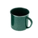 Green speckled mug on a white background