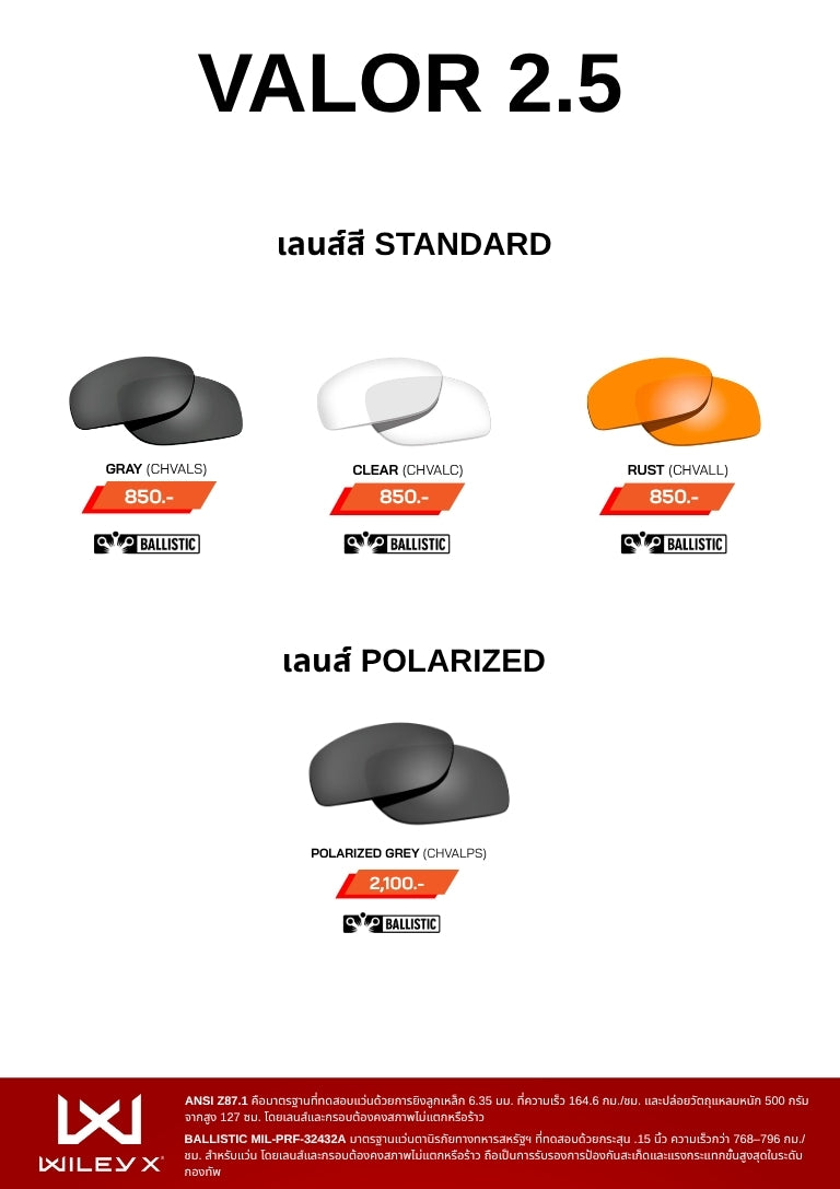 Wiley-X Valor 2.5 Lens Only (เลนส์อะไหล่)