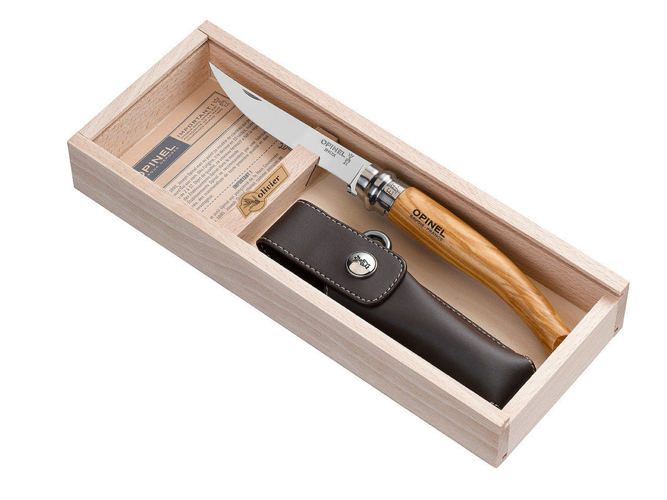 Opinel Wooden Gift Box No.10 Slim Knife Olive Wood Handle + Sheath (1090)