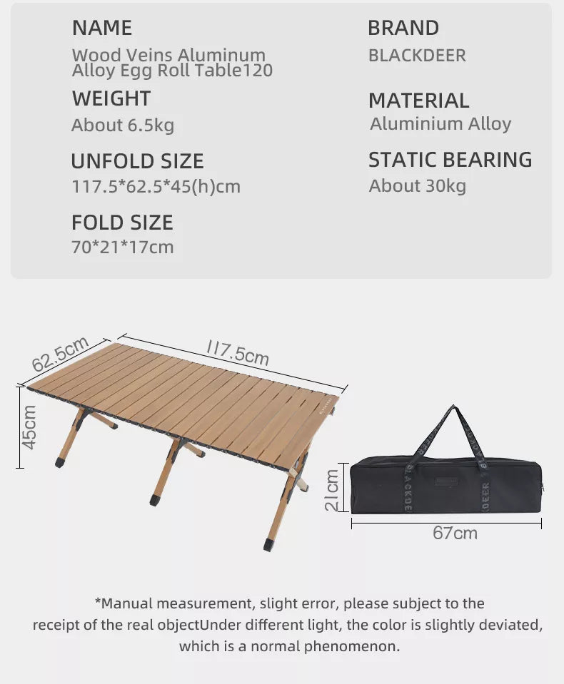 Blackdeer Wood Veins Aluminum Egg Roll Table 120