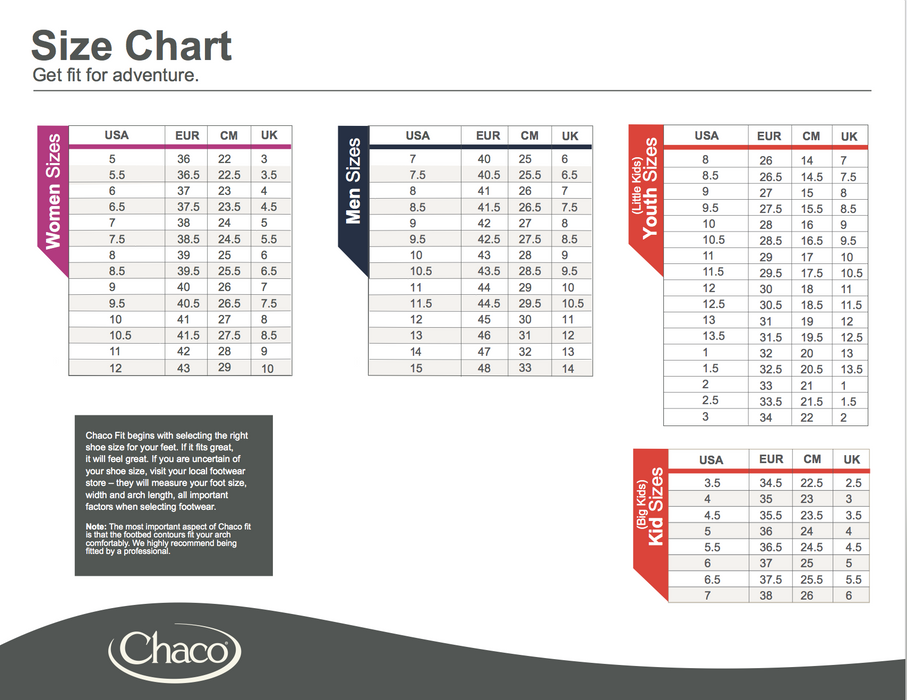 Chacos size chart deals