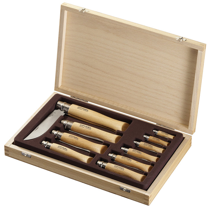 Opinel Collecting Wooden Case Of 10 Stainless Steel Knives (1311)
