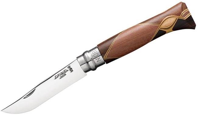 Opinel Chaperon Knife No.08 Mirror Polished Stainless Steel Blade And African Wood Handle (1399)